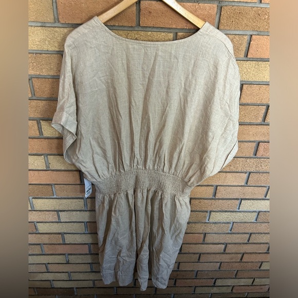 NWT Dex Tan Linen Blend Dolman Sleeve V Neck Midi Dress Size 1X - Picture 2 of 7